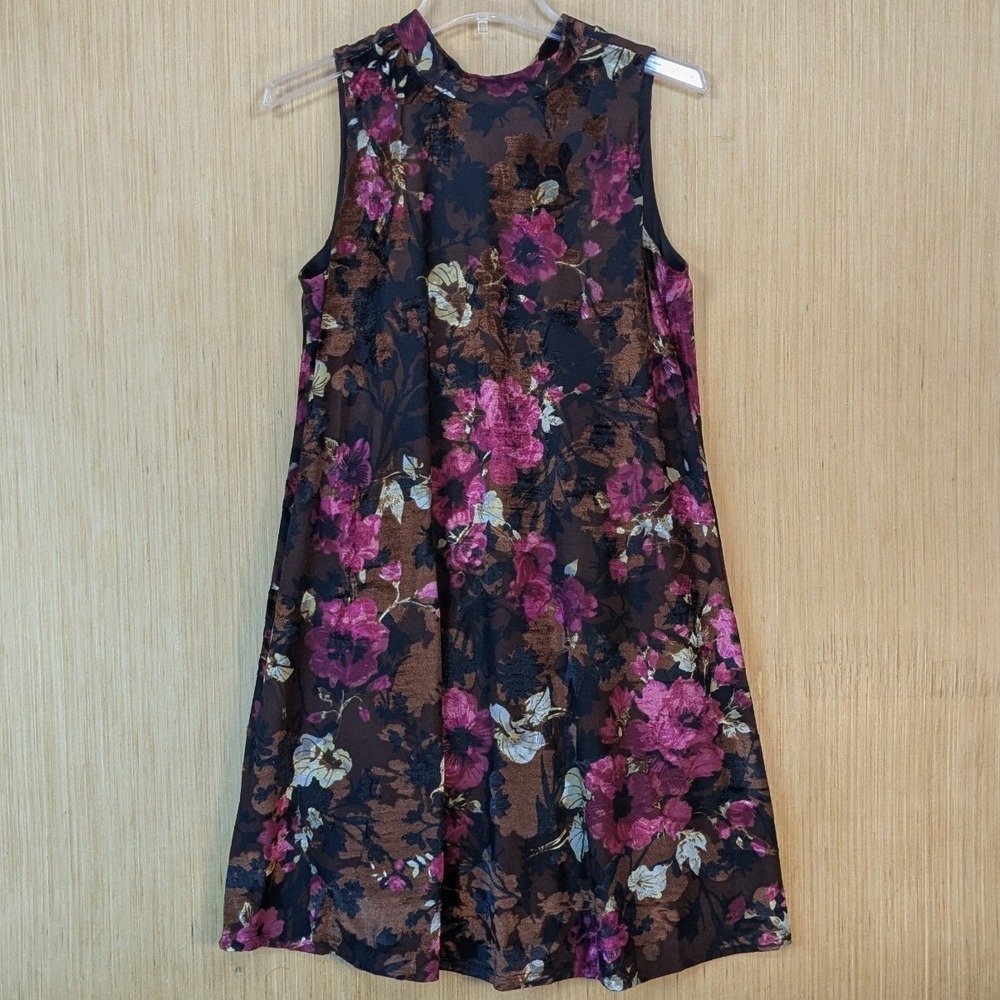 Womens Floral Burnout Velvet Dark Floral Tie Back Shift Dress Small Whimsygoth